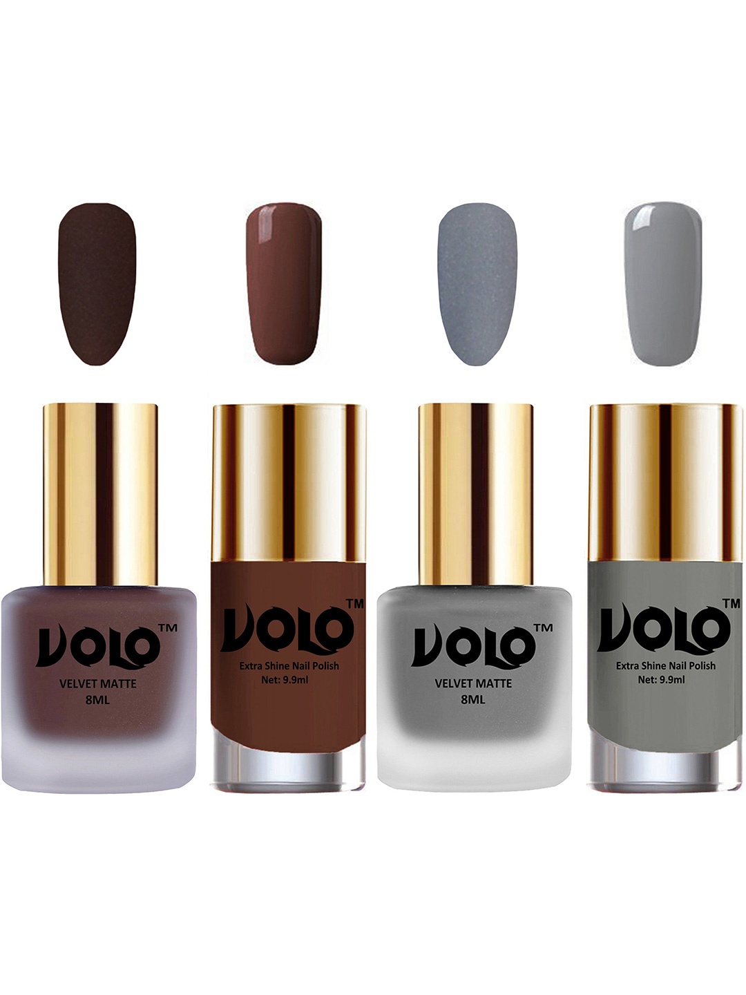 

VOLO Set Of 4 Velvet Matte Nail Polish - 8 ml & 9.9 ml Each -Chocolate Brown-Grey