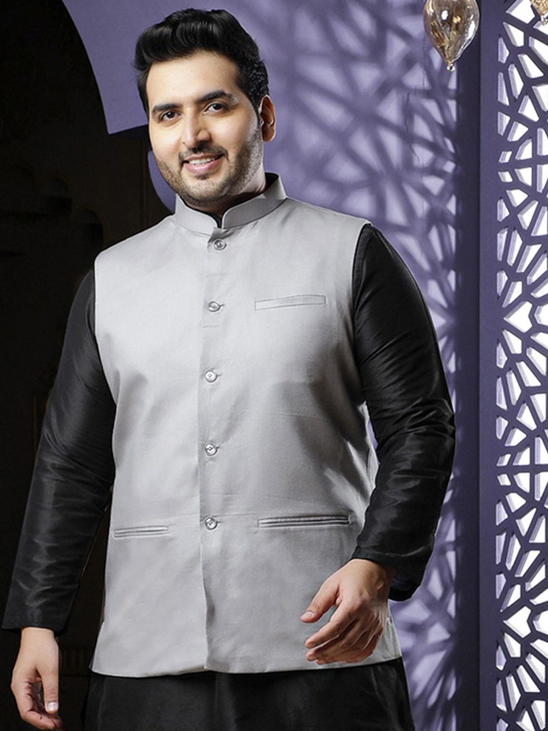 

Sztori Woven Nehru Jacket, Silver