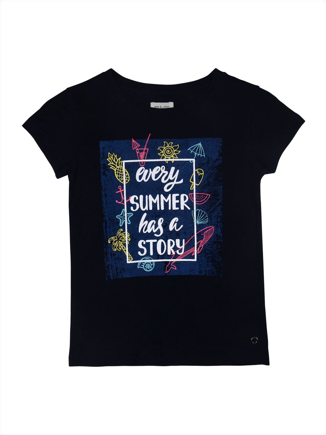 

Gini and Jony Girls Graphic Printed Cotton T-shirt, Black