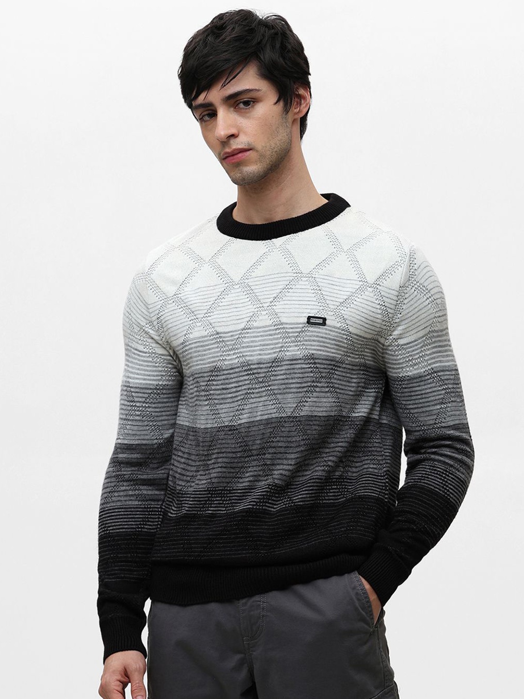

Klub Fox Men Self Design Cable Knit Pullover Sweater, Grey