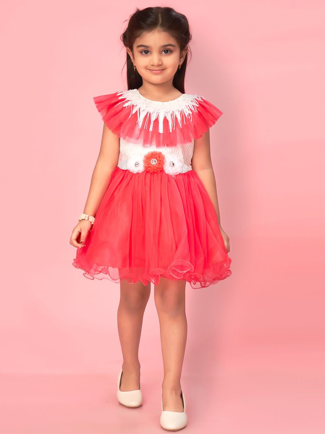 

BAESD Girls Solid Net Net Fit & Flare Dress, Red