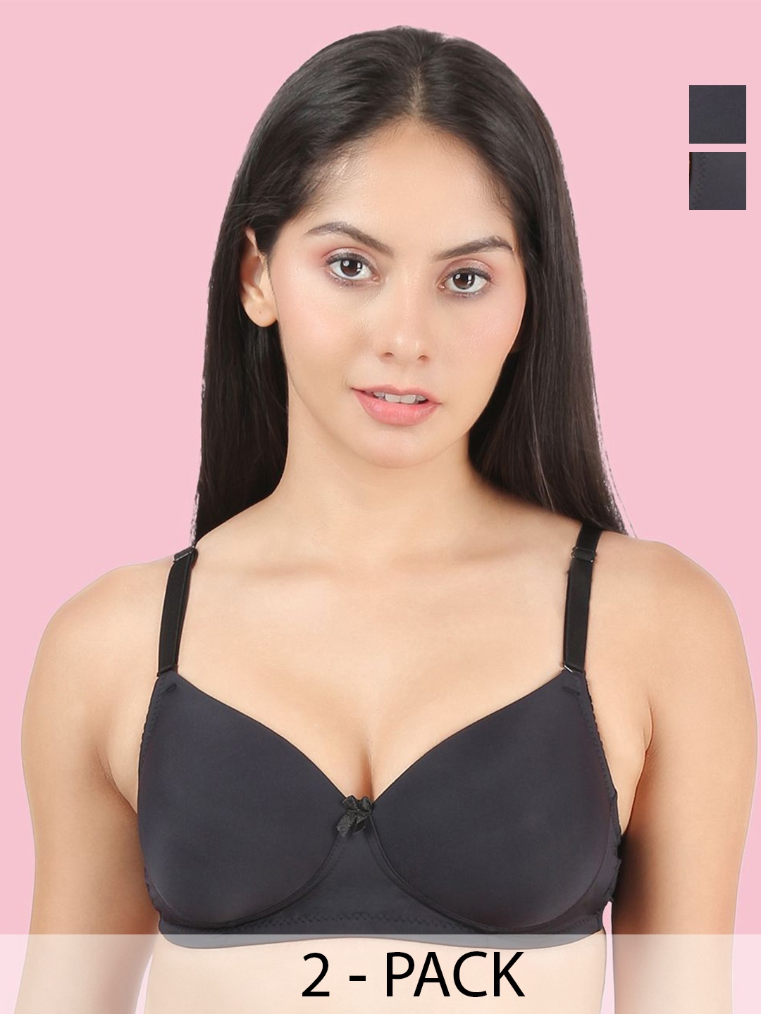 

DressBerry Women Pack of 2 Full Coverage Lightly Padded T-Shirt Bra, Black