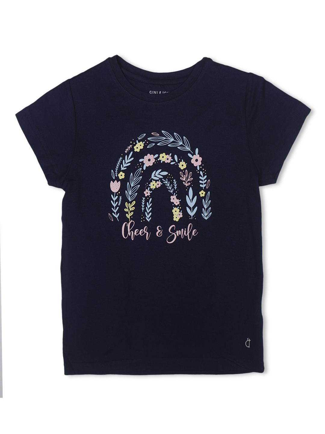 

Gini and Jony Girls Floral Printed Cotton T-shirt, Navy blue