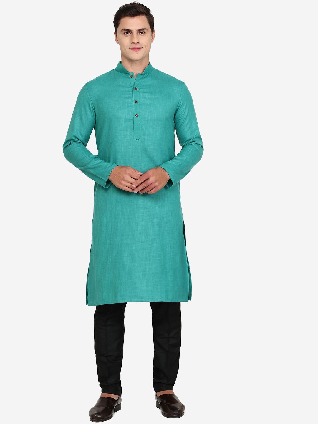 

THE KURTA COMPANY Men Striped Thread Work Kurta, Green