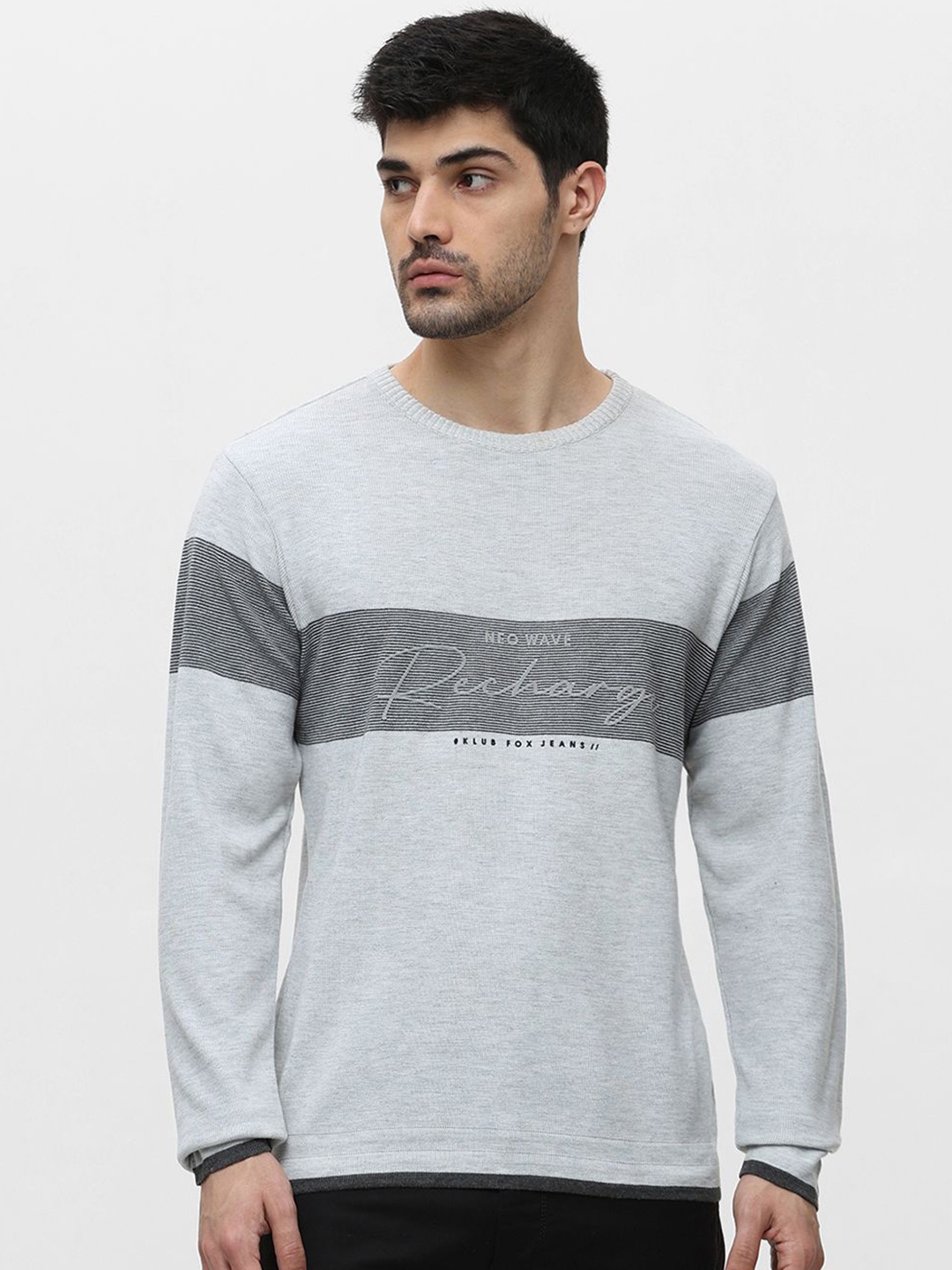 

Klub Fox Men Typography Printed Pullover, Grey melange