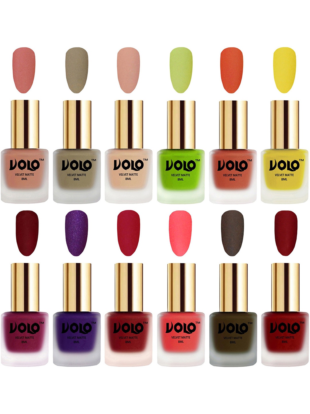 

VOLO Set Of 12 Velvet Matte Nail Polish - 8 ml Each, Red