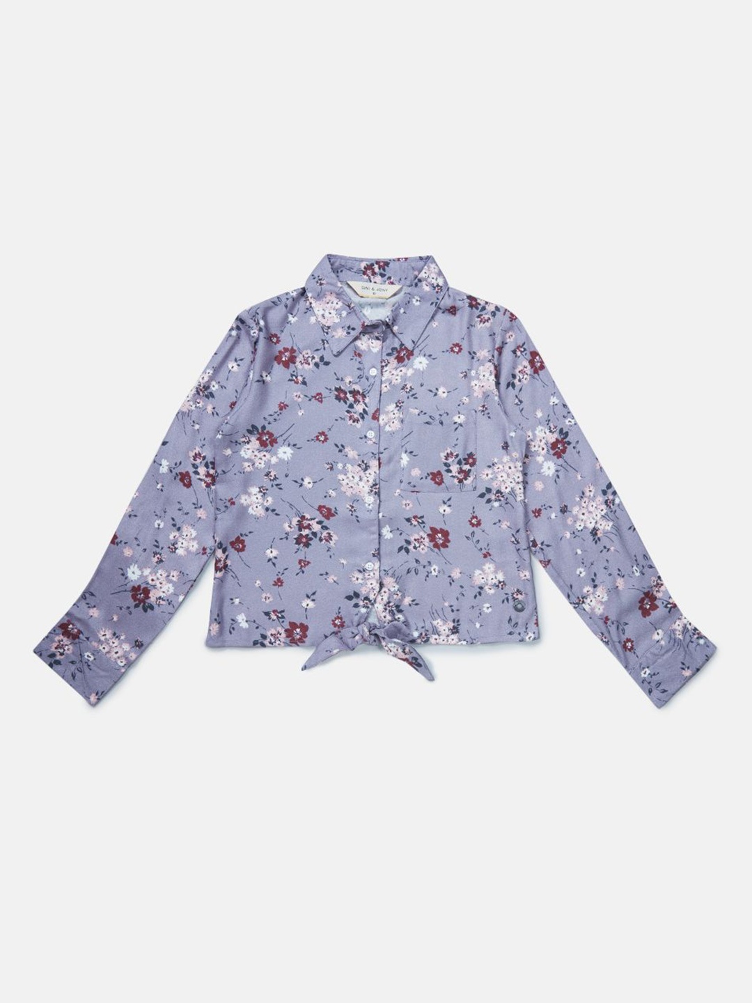 

Gini and Jony Girls Floral Printed Shirt Style Cotton Top, Purple