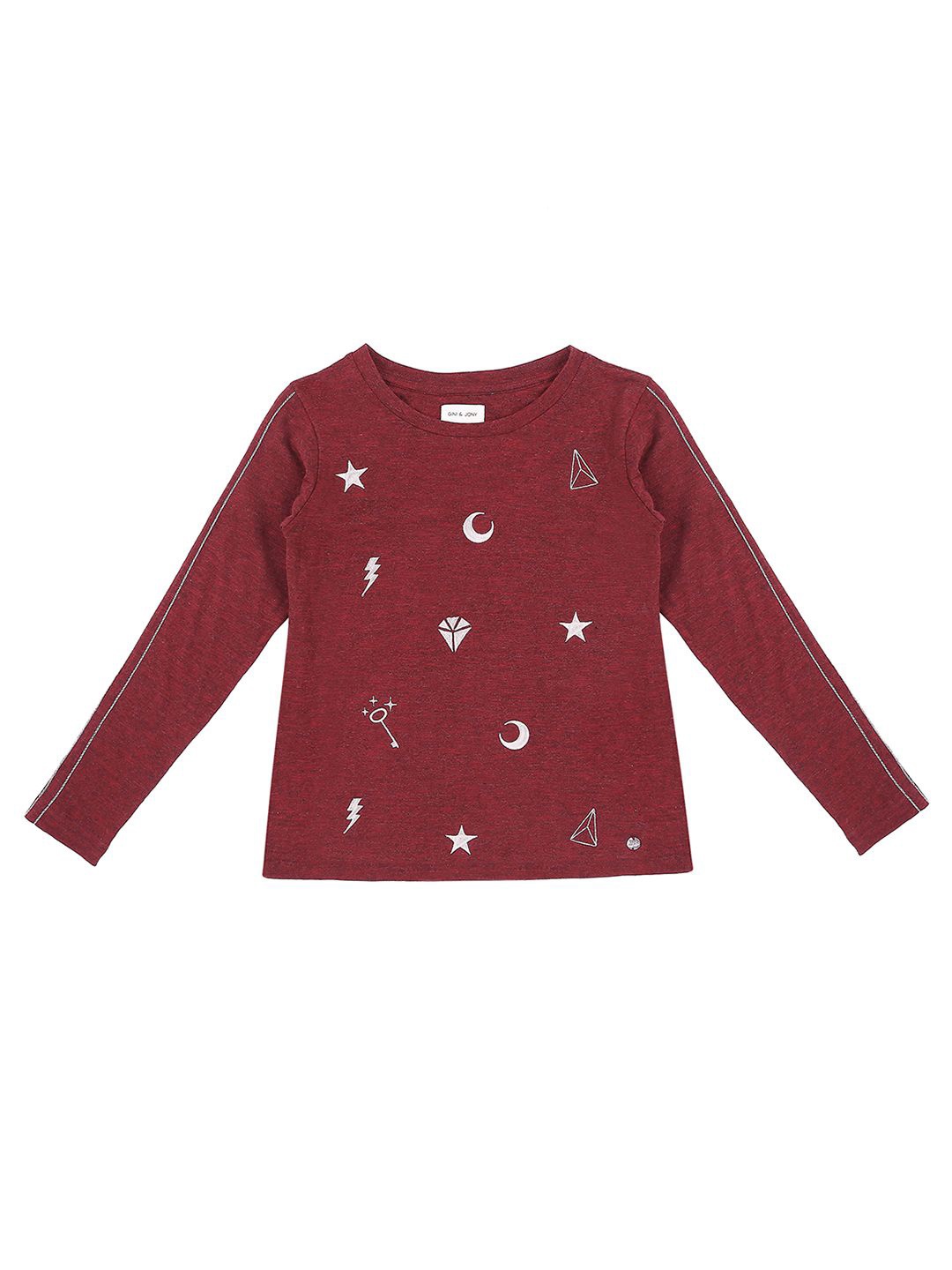 

Gini and Jony Girls Conversational Embroidered Cotton T-shirt, Maroon