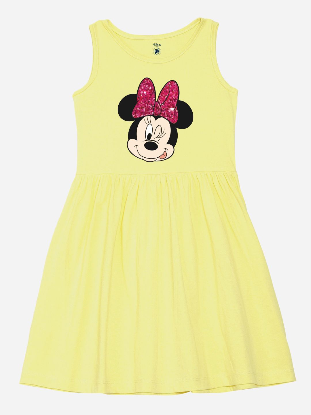 

YK Disney Girls Printed Round Neck Sleeveless Cotton Fit & Flare Dress, Yellow