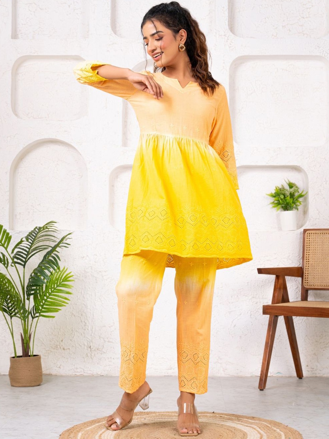 

SAADGEE Shiffli Ombre Co-ord Set, Yellow