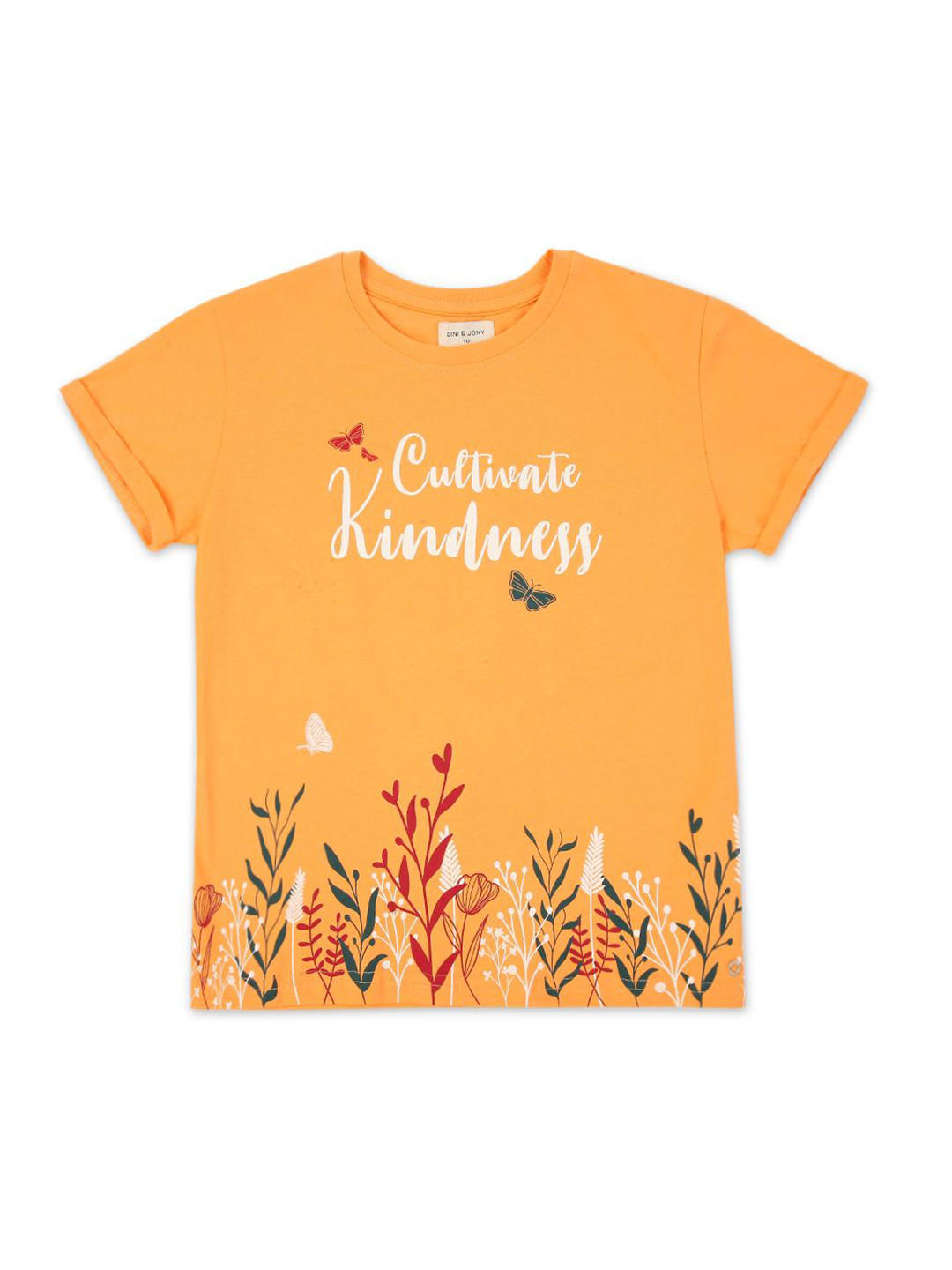 

Gini and Jony Girls Typography Printed Round Neck Cotton T-Shirt, Yellow