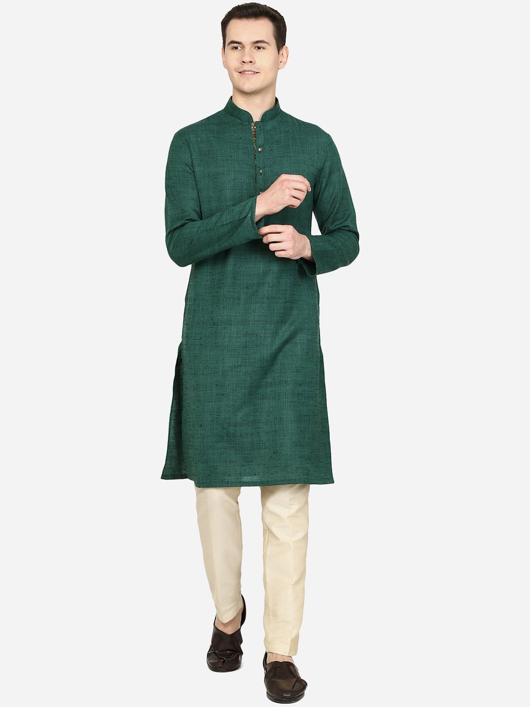 

THE KURTA COMPANY Men Thread Work Kurta, Green