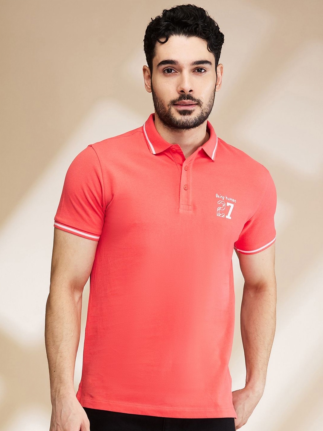 

Being Human Men Solid Polo Collar Cotton T-shirt, Pink