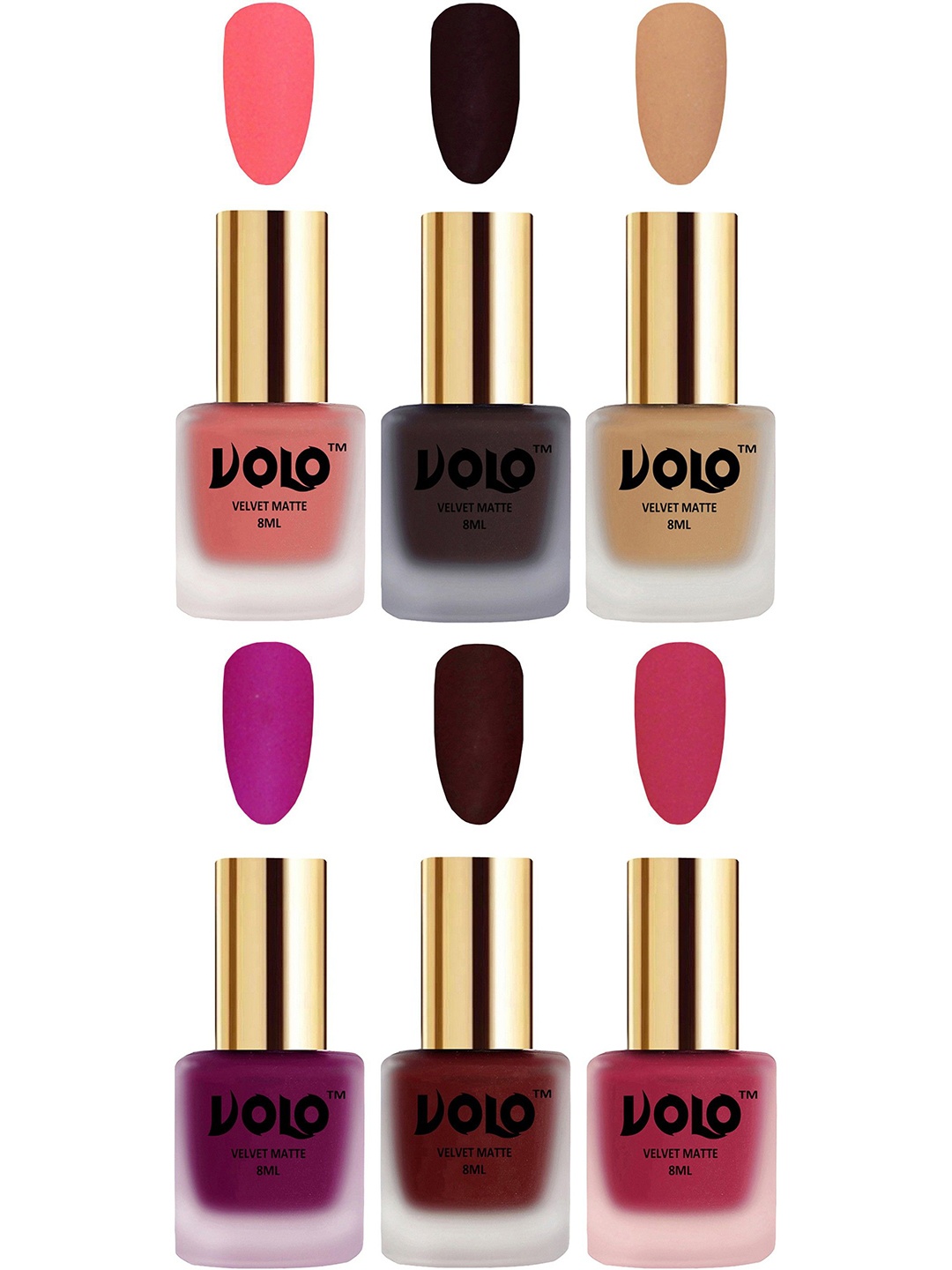 

VOLO Set Of 6 Velvet Matte Nail Polish - 8 ml Each, Magenta