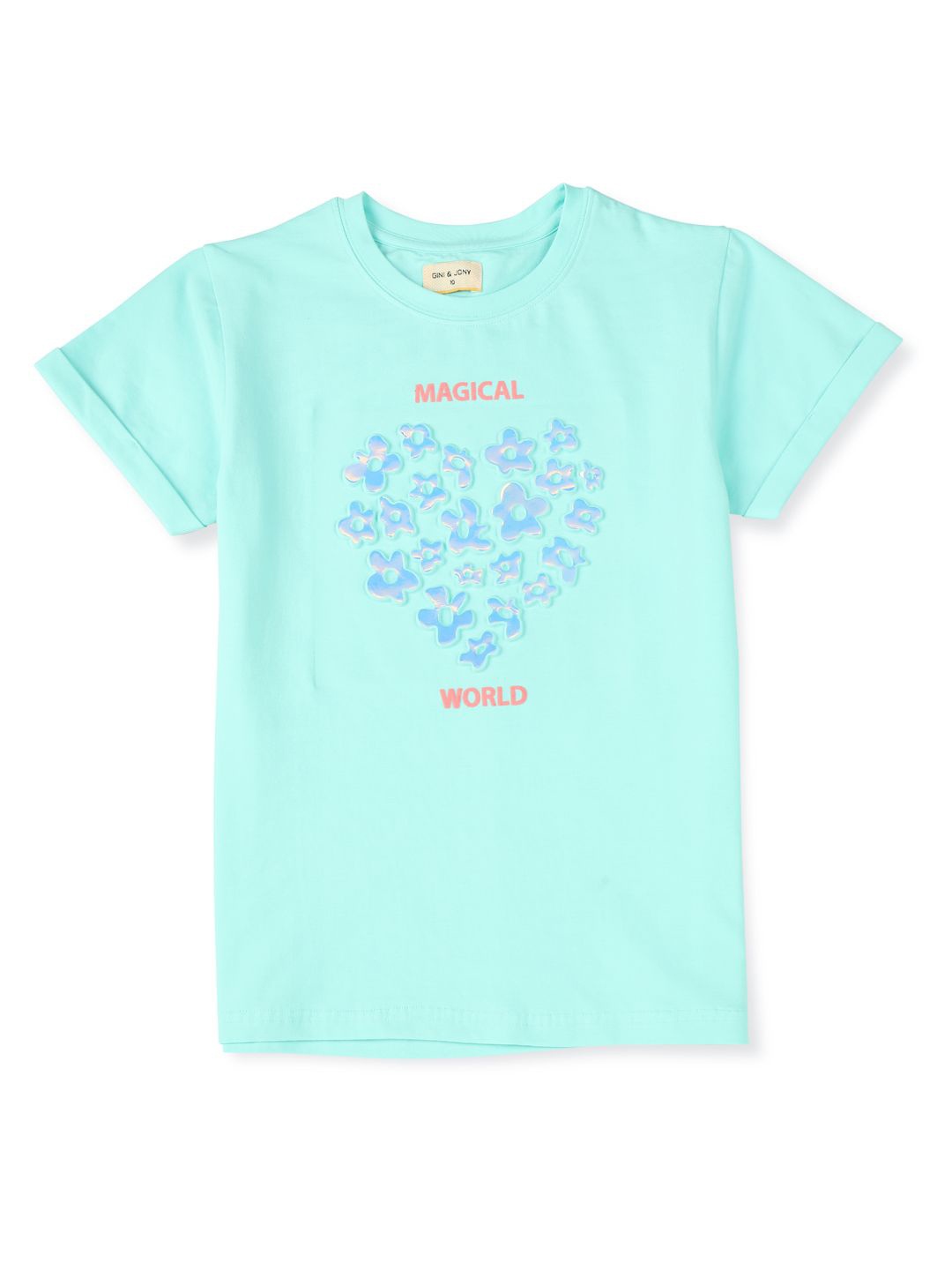 

Gini and Jony Girls Graphic Printed Round Neck Cotton T-shirt, Blue