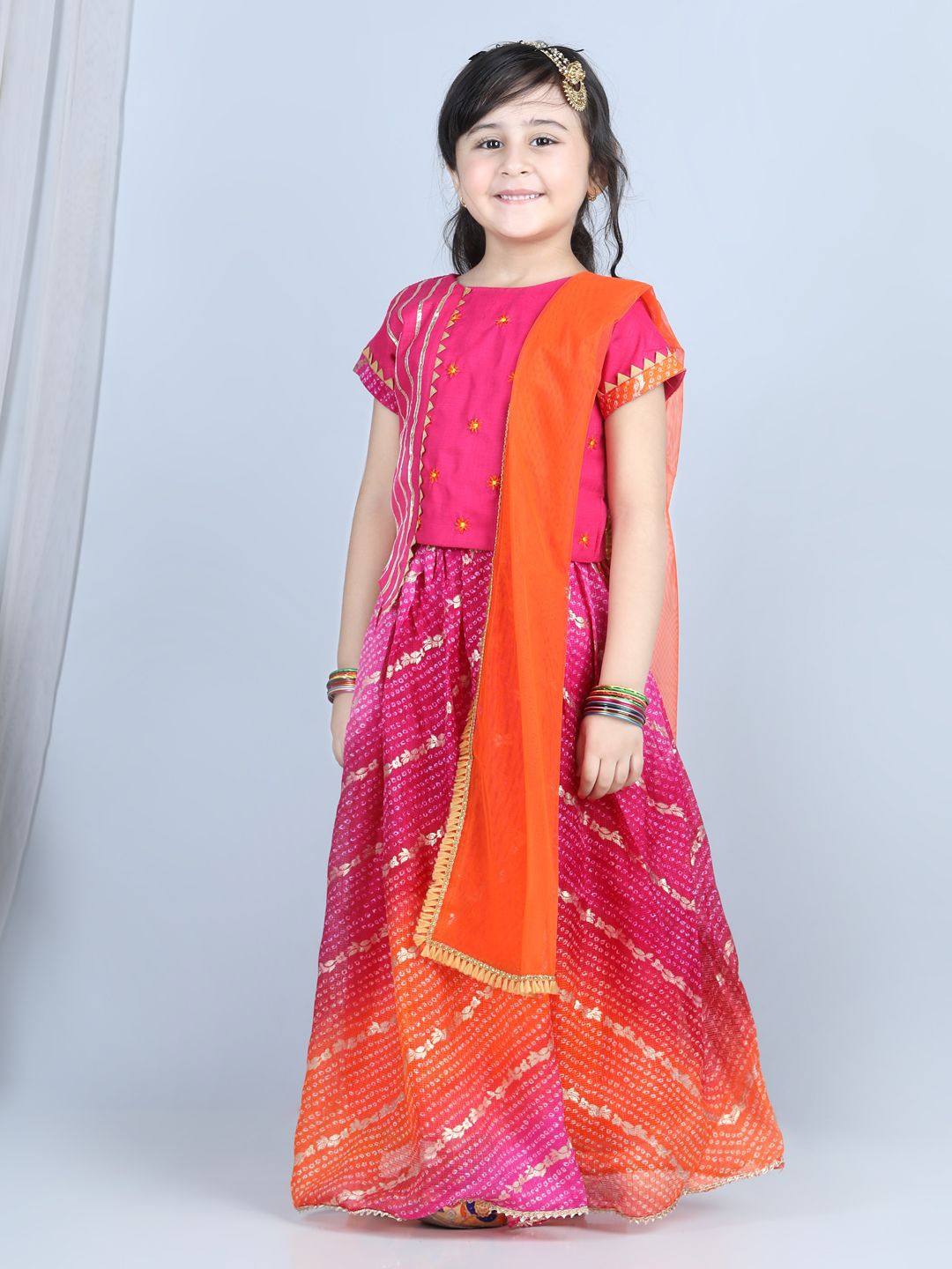 

Here&Now X Kinder Kids Girls Ready to Wear Lehenga & Blouse With Dupatta, Pink