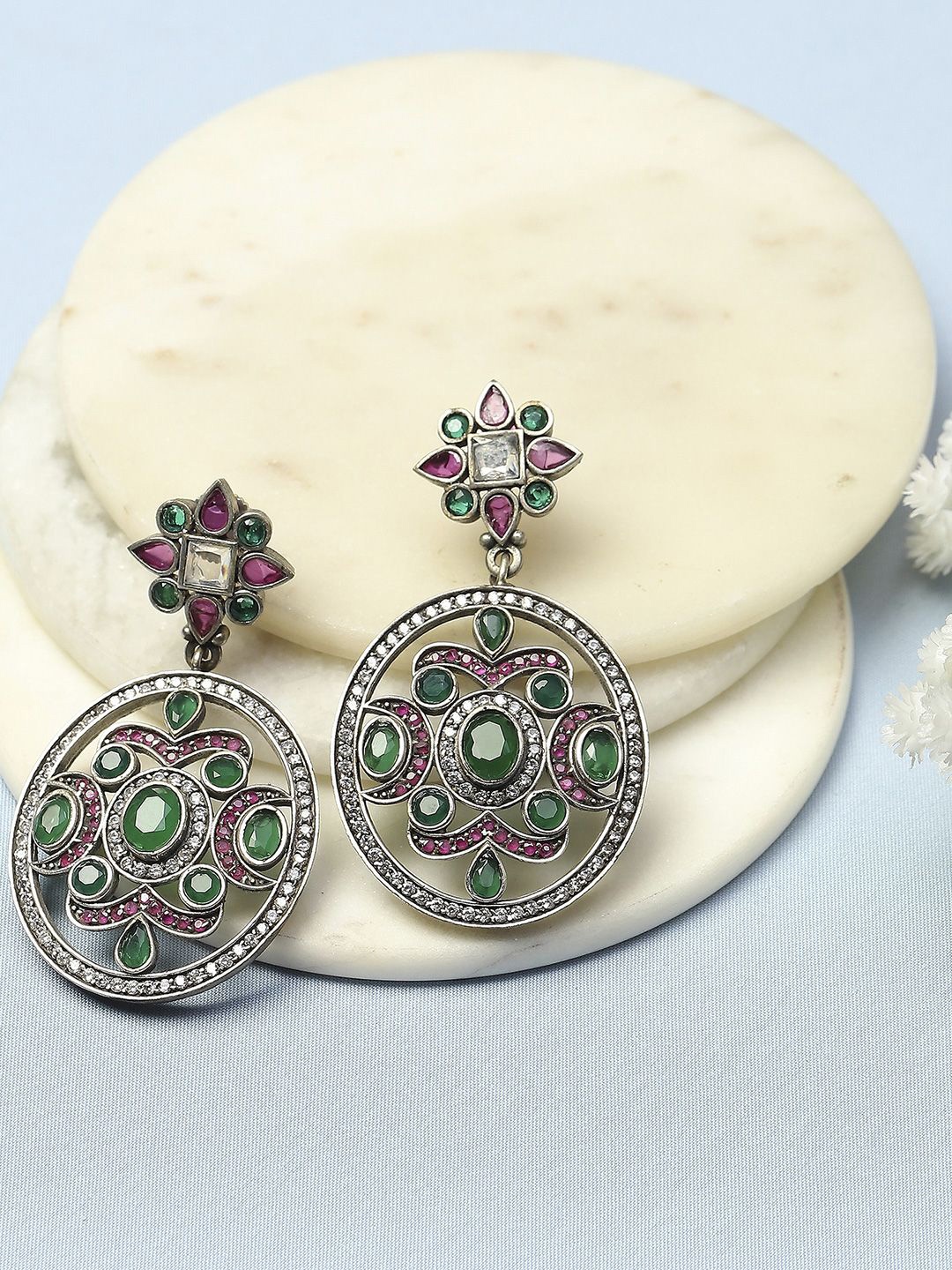

Biba Artificial Stones & Beads Studded Circular Drop Earrings, Pink