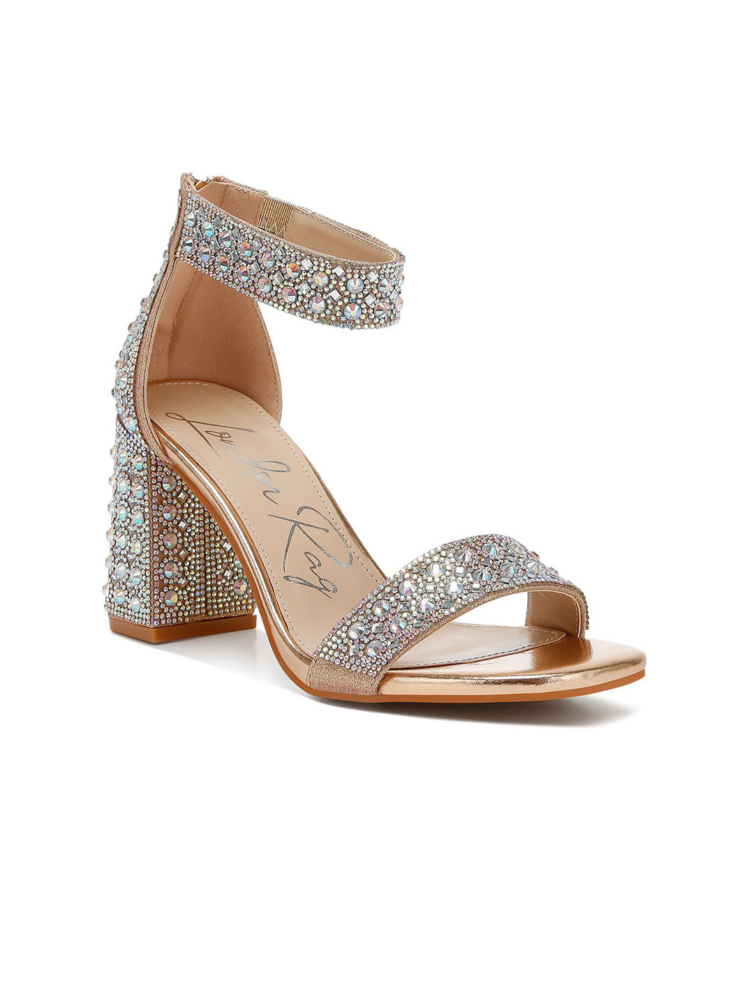 

London Rag Women Embellished Block Heel Sandals, Rose gold