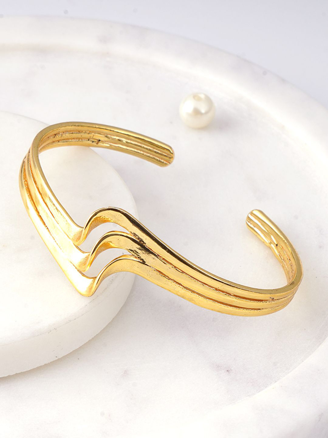

Adwitiya Collection Stainless Steel Gold-Plated Layered Cuff Bracelet