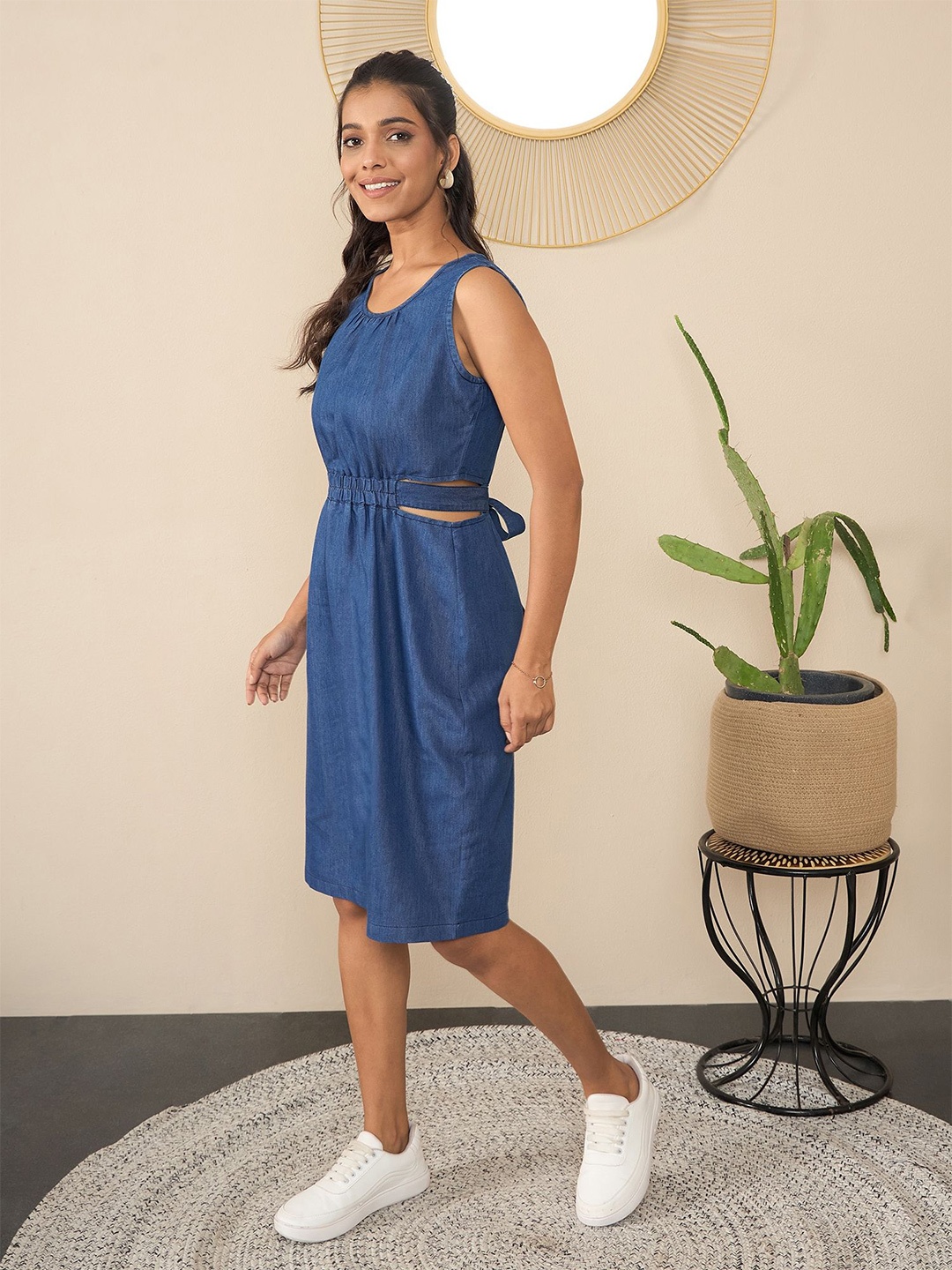 

StyleStone Solid Denim Fit & Flare Cotton Dress, Blue