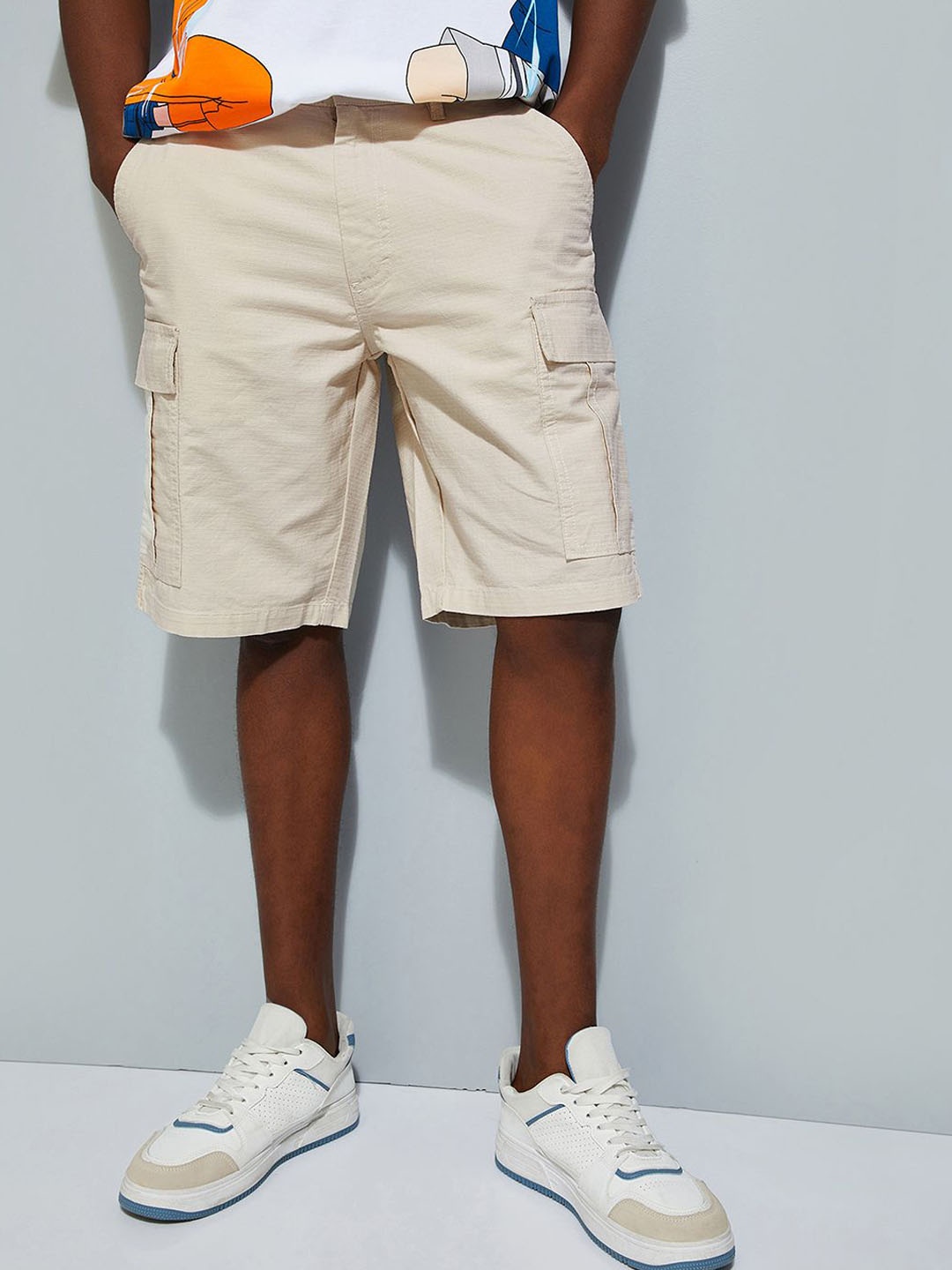 

max URB_N Men Checked Cargo Shorts, Beige