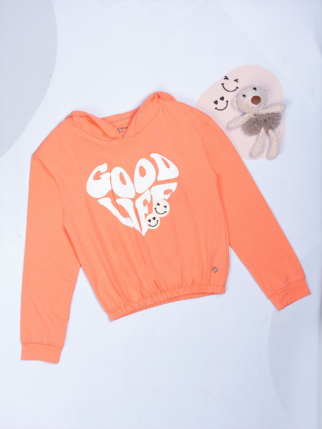 

Gini and Jony Girls Typographic Printed Hooded Cotton Sweatshirt, Orange