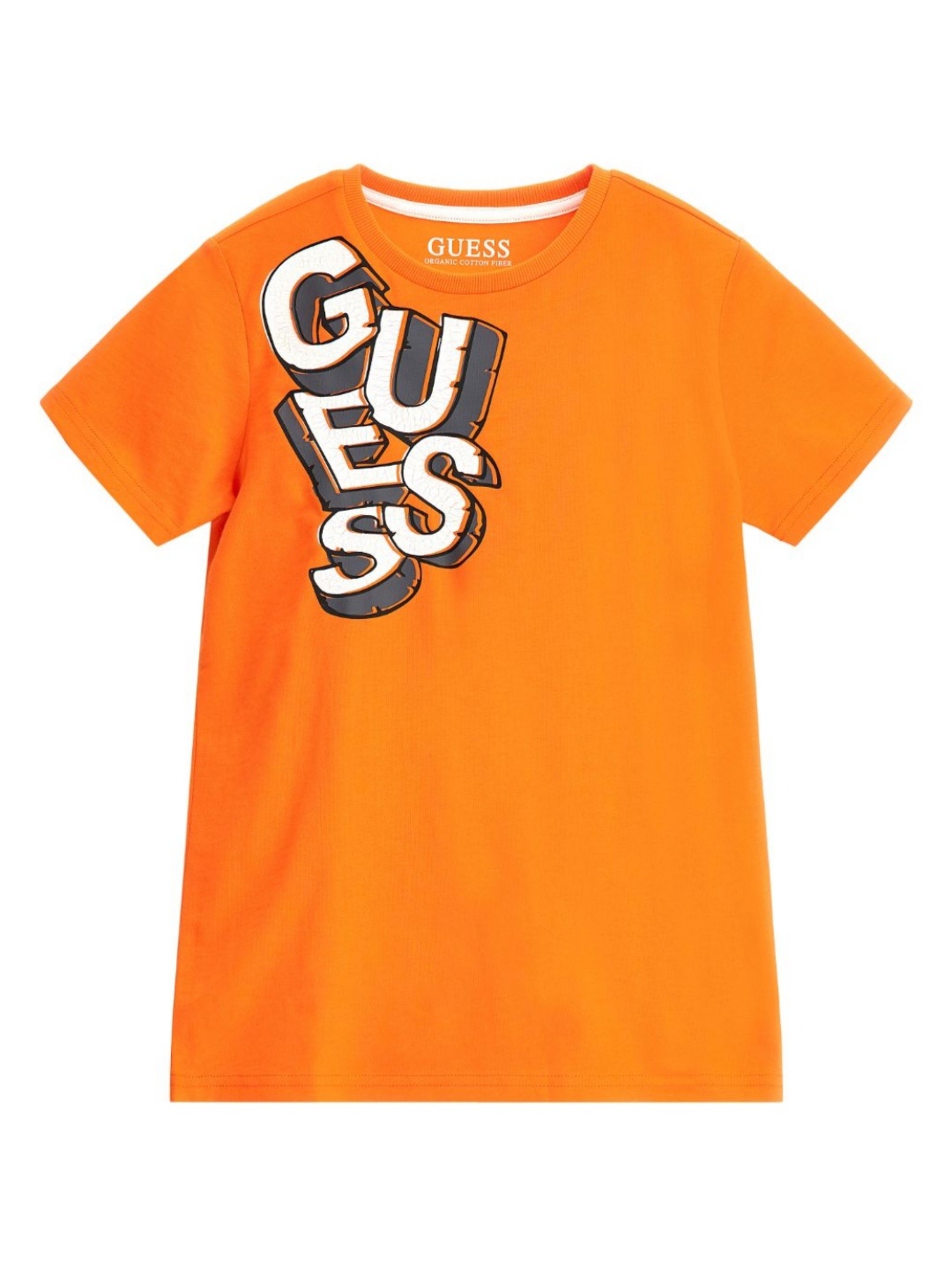 

GUESS kids Boys Typography Printed Round Neck Cotton T-shirt, Orange