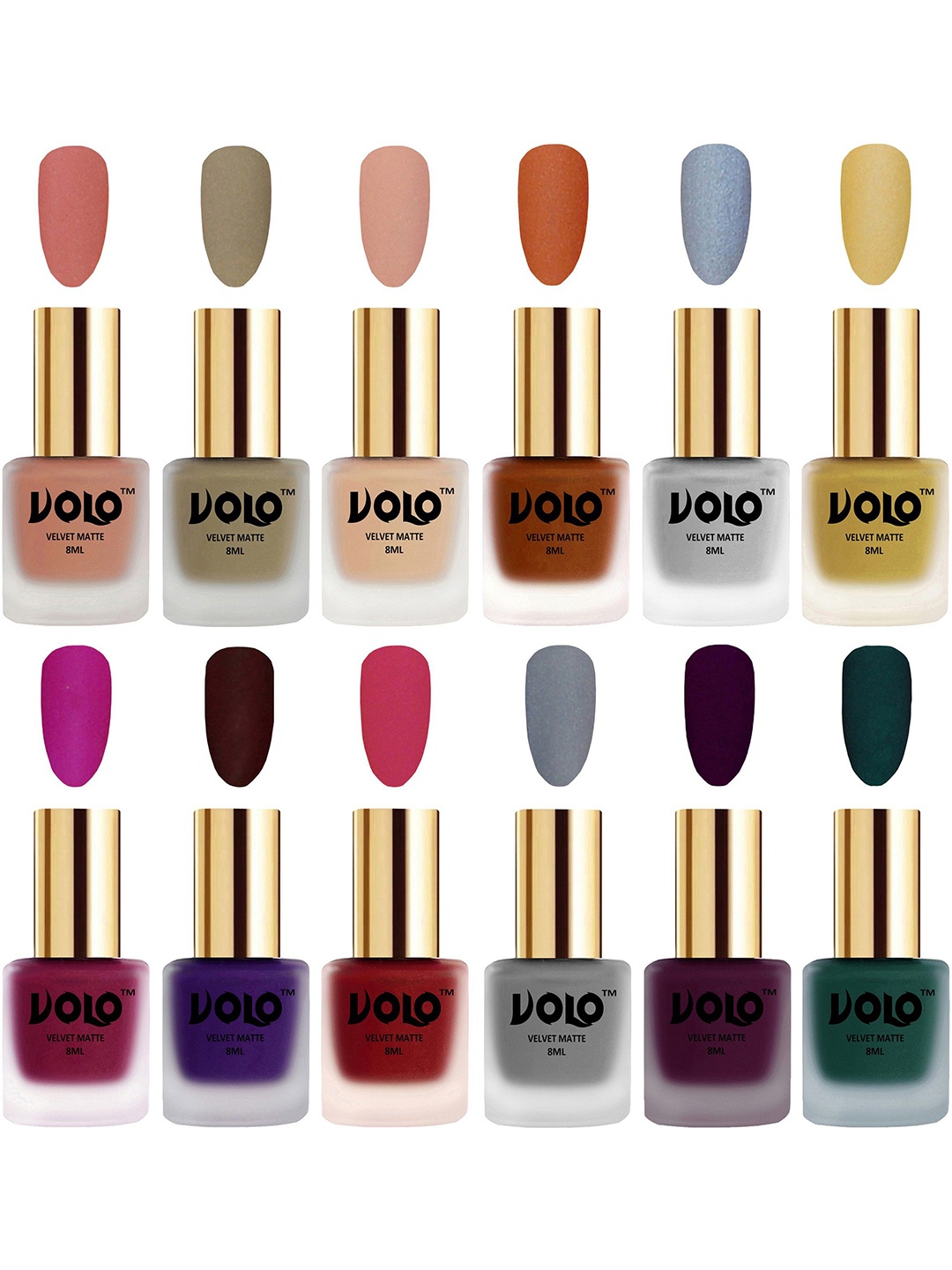 

VOLO Set Of 12 Velvet Matte Nail Polish - 8 ml Each - Light Wine-Sand Nude-Metallic Dark