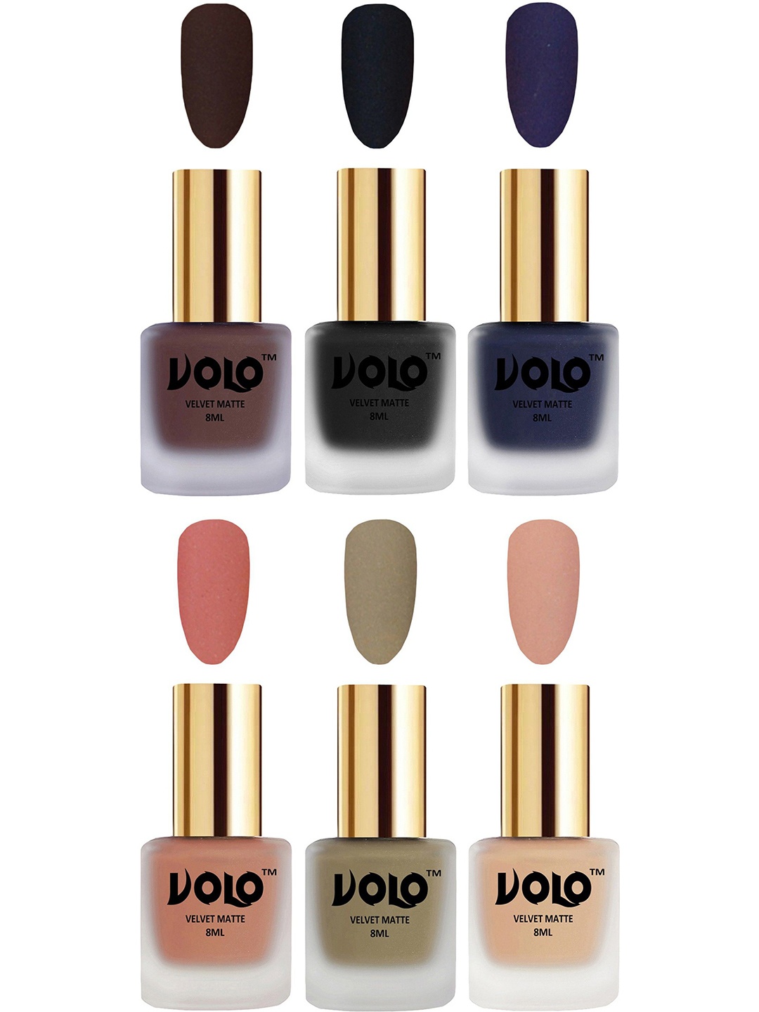 

VOLO Set Of 6 Velvet Matte Nail Polish- 8 ml Each -01 -03, Multi