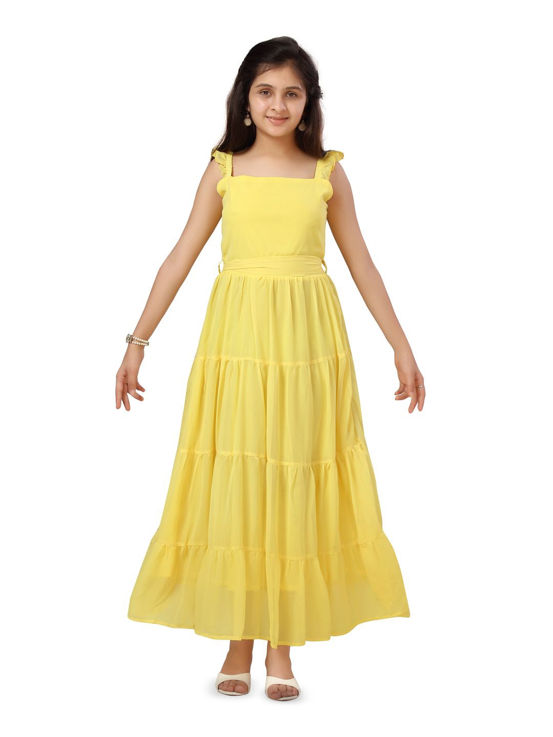 

BAESD Girls Georgette Solid Maxi Dress, Yellow