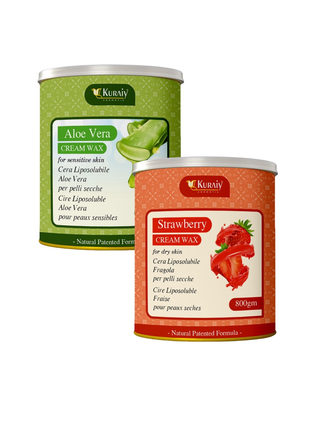 

KURAIY Set Of 2 Strawberry & Aloevera Cream Wax For Smooth Hair Removal - 800 g Each, Green