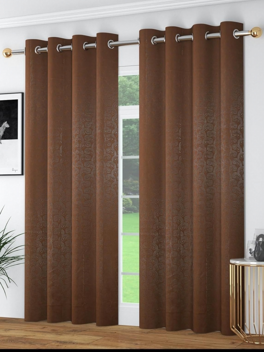 

Banchmark Home Furnishings Brown & Grey 2 Pieces Ethnic Motifs Black Out Window Curtain