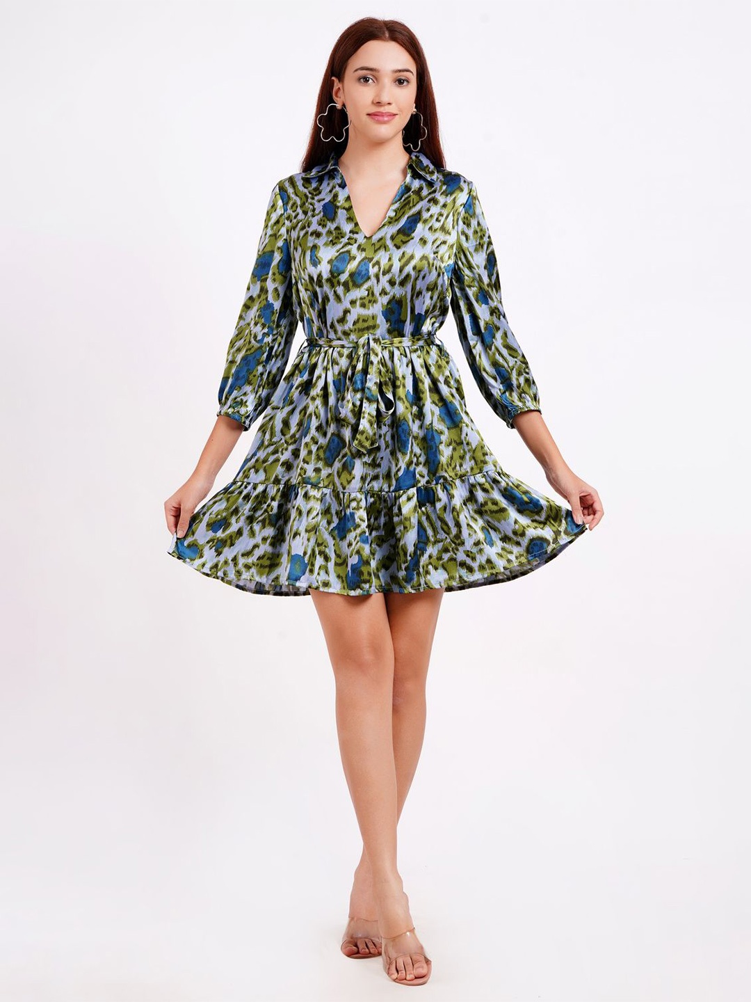

MINGLAY Women Floral Printed Fit and Flare Dress, Green