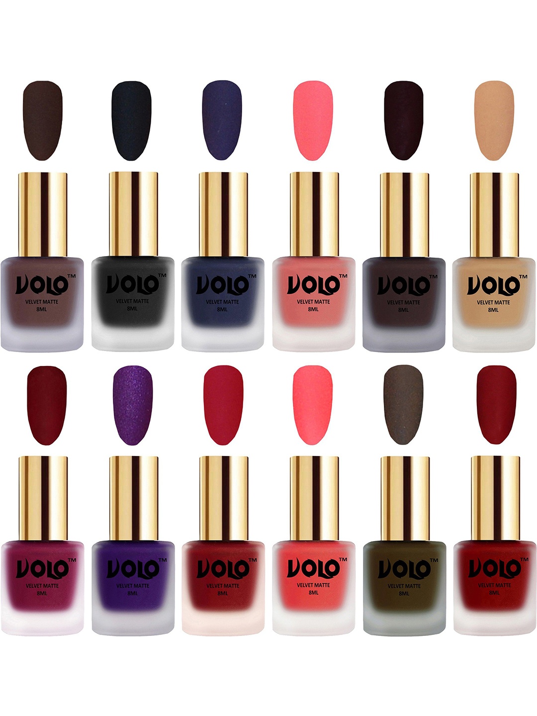

VOLO Set Of 12 Velvet Matte Nail Polish - 8 ml Each, Burgundy