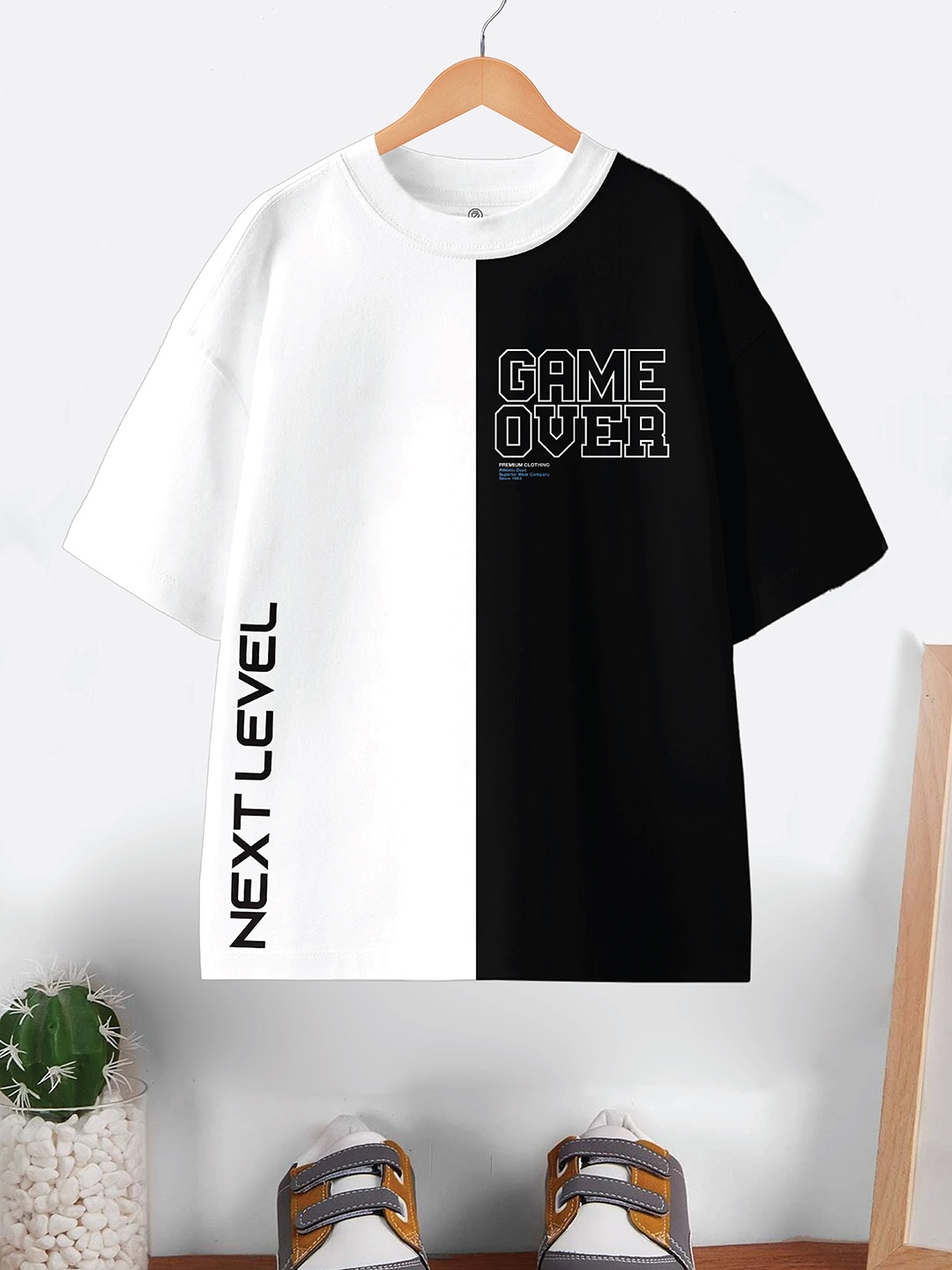 

CODEZ Boys Typography Printed Round Neck Pure Cotton Oversized T-shirt, White