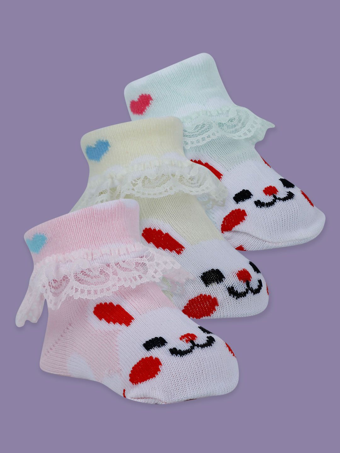 

Baby Moo Girls Pack Of 3 Patterned Cotton Ankle-Length Socks, Pink