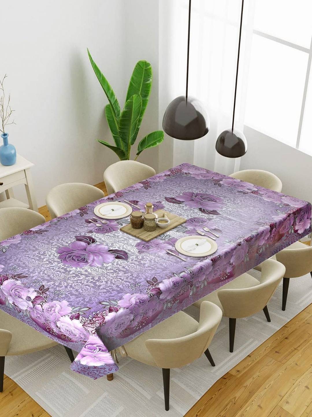 

LooMantha Purple & White Floral Waterproof 6 Seater Table Cover