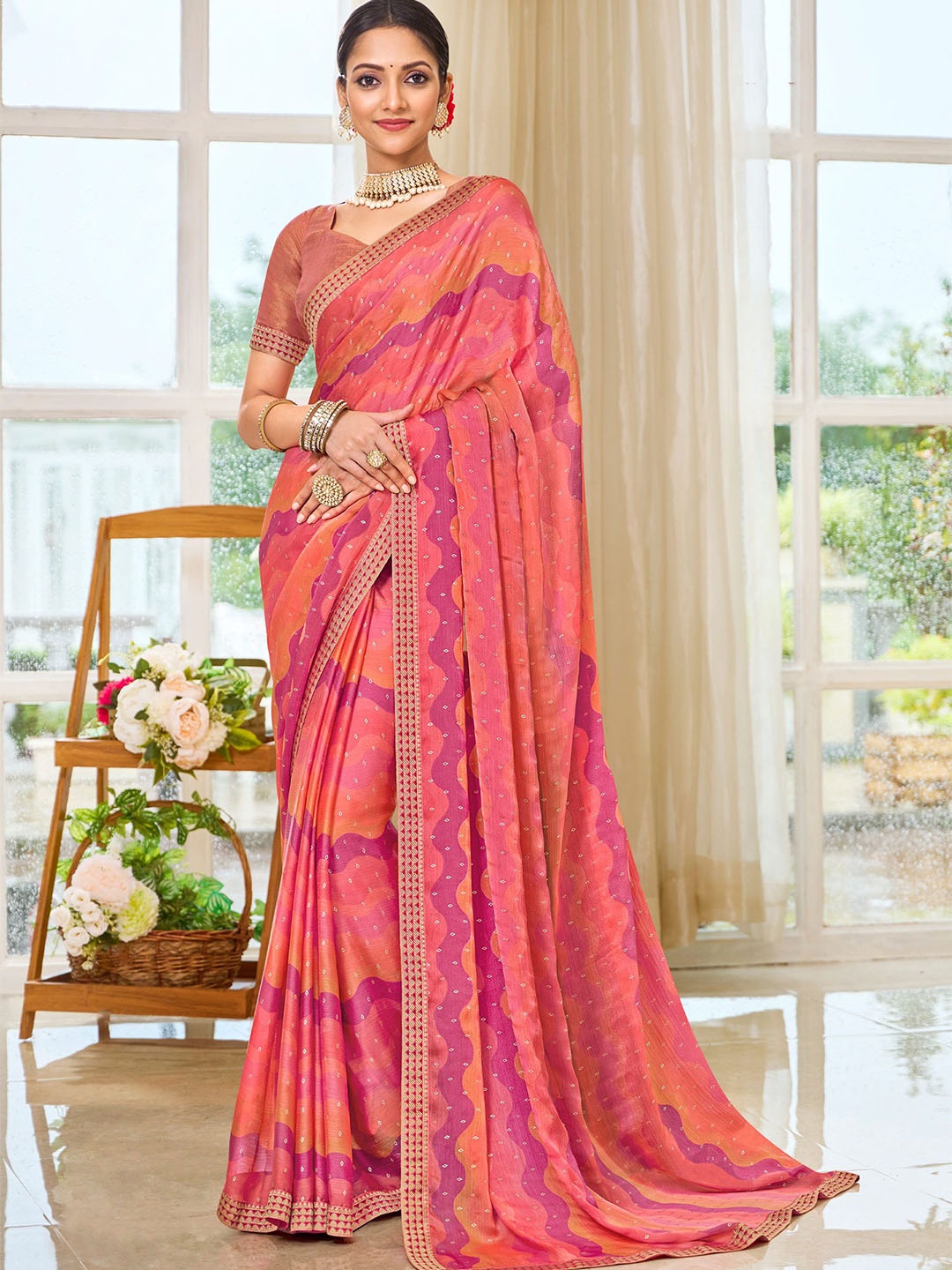 

Laxmipati Poly Chiffon Designer Saree, Orange