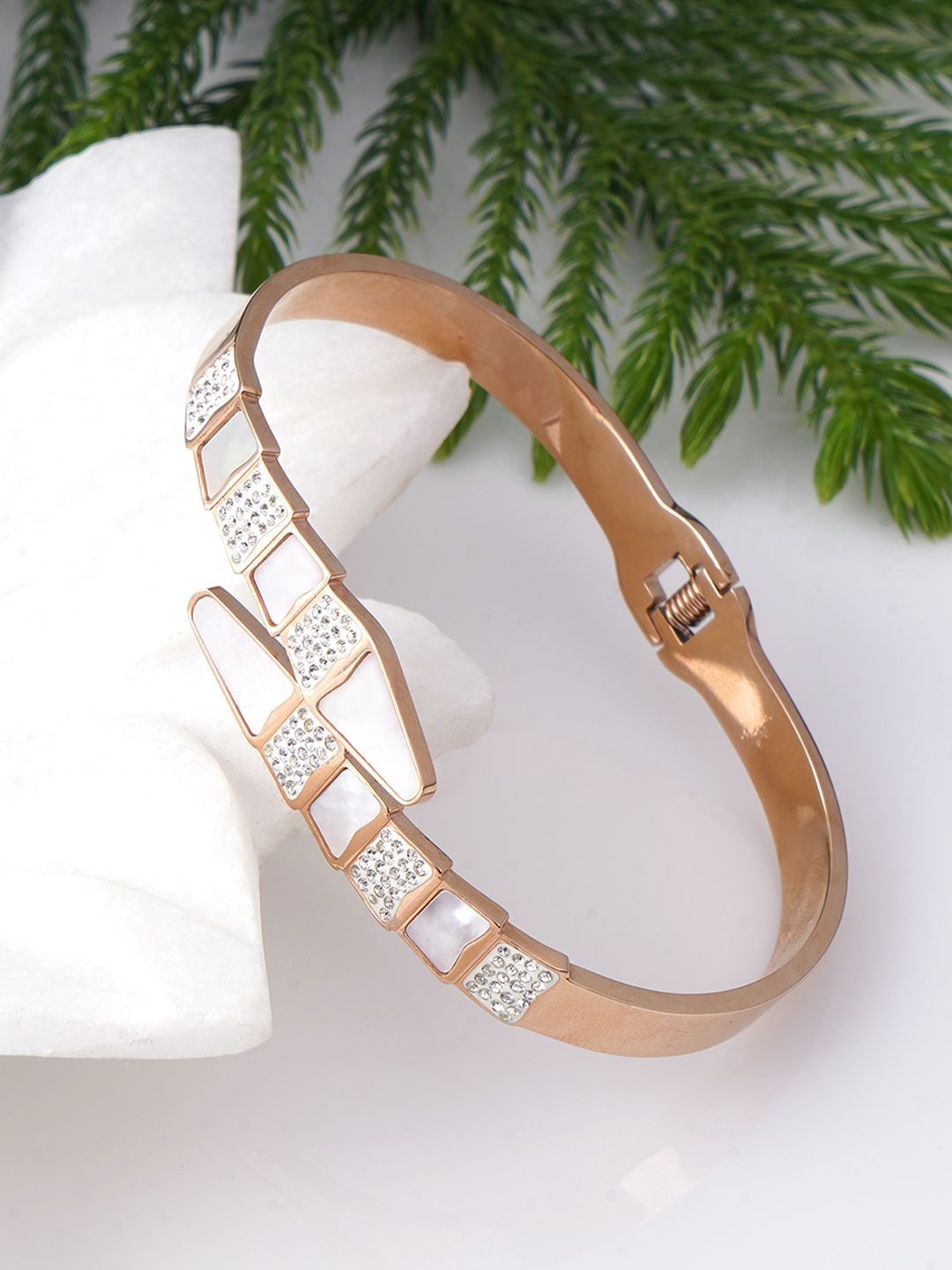 

Adwitiya Collection Rose Gold-Plated Cubic Zirconia Studded Wraparound Bracelet