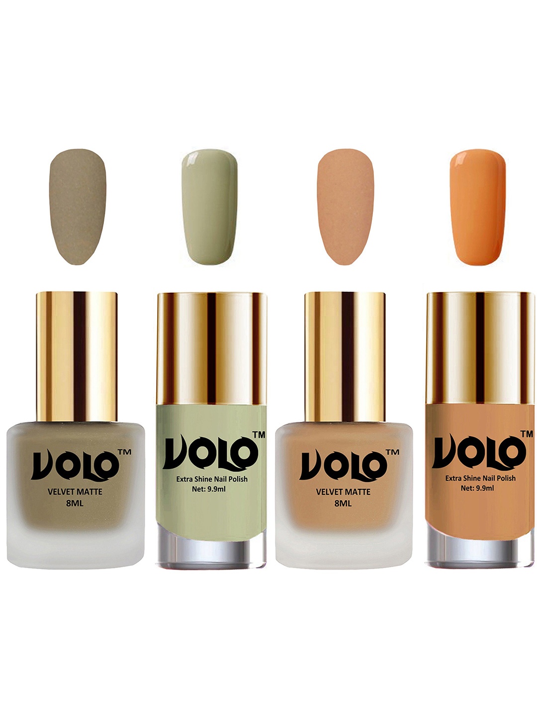 

VOLO Set Of 4 Velvet Matte & Extra Shine Nail Polish-8 ml & 9.9 ml Each Shade 37-42-40-50, Green