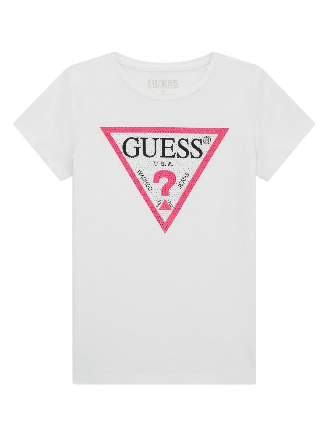 

GUESS kids Girls Typography Printed Round Neck Cotton T-shirt, White