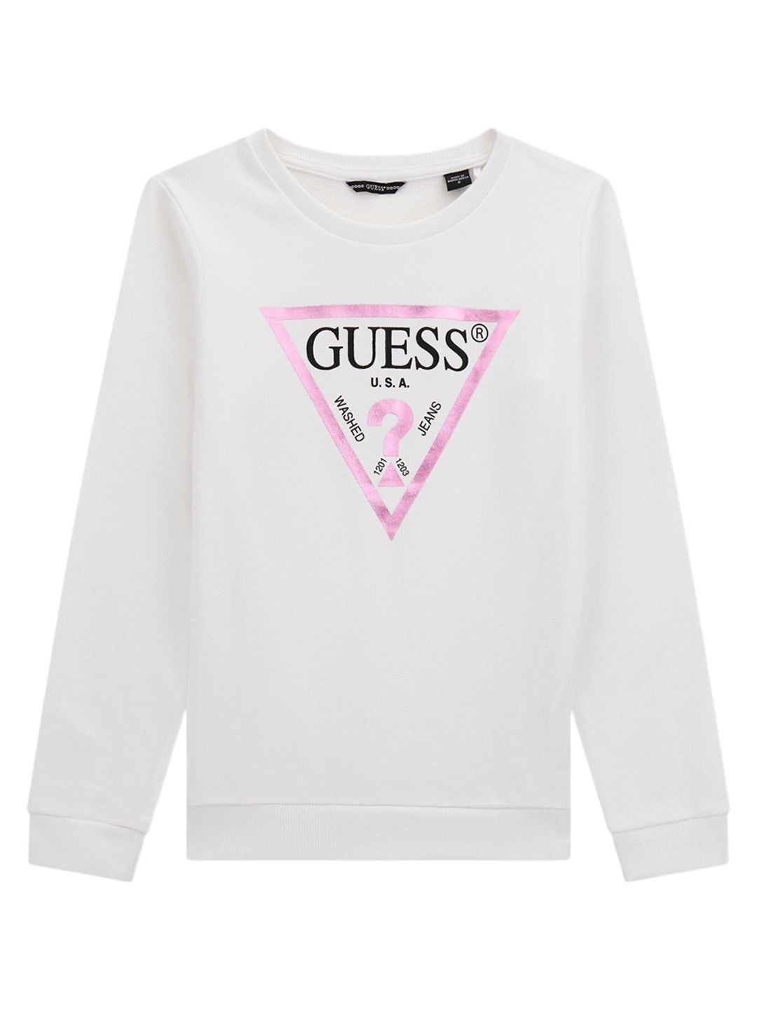 

GUESS kids Girls Typography Printed Pure Cotton Pullover Sweatshirt, White
