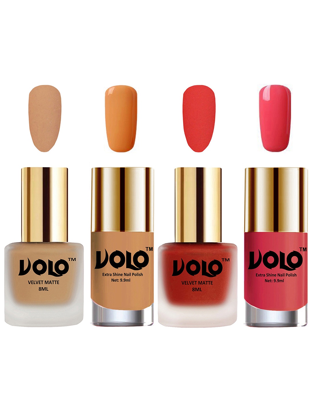 

VOLO Set Of 4 Velvet Matte & Extra Shine Nail Polish-8 ml & 9.9 ml Each Shade 42-44-50-56, Multi