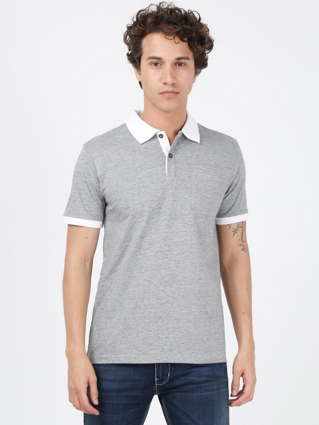 

ECOLINE Clothing Men Antimicrobial Solid Polo Collar Organic Cotton T-shirt, Grey