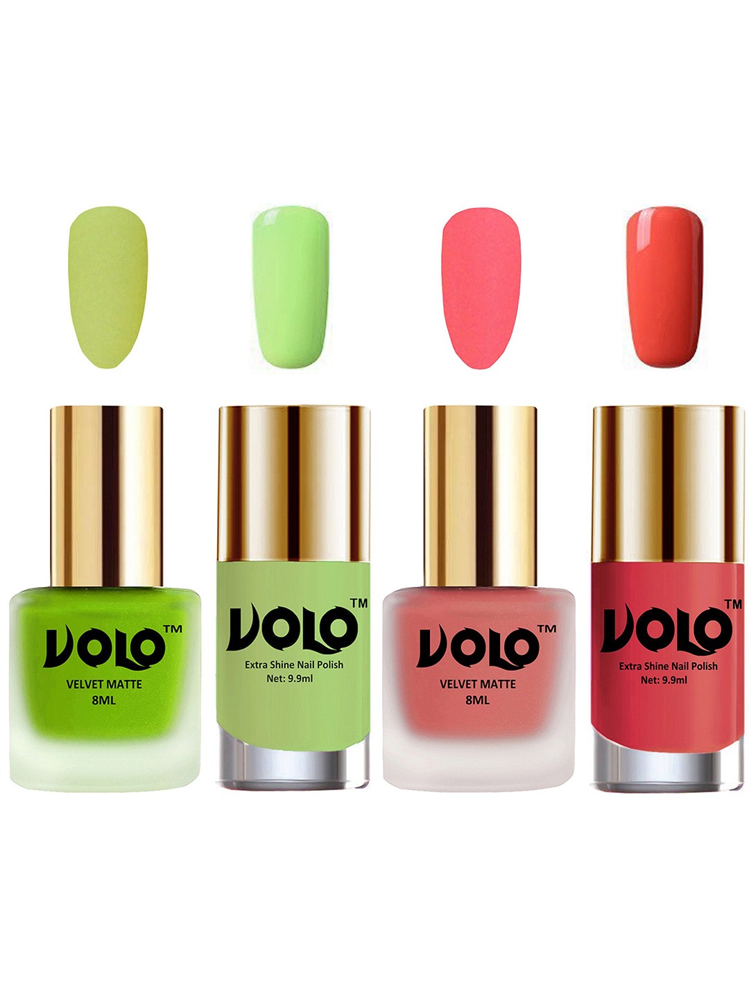 

VOLO Set Of 4 Velvet Matte & Extra Shine Nail Polish-8 ml & 9.9 ml Each Shade 39-41-28-49, Multi