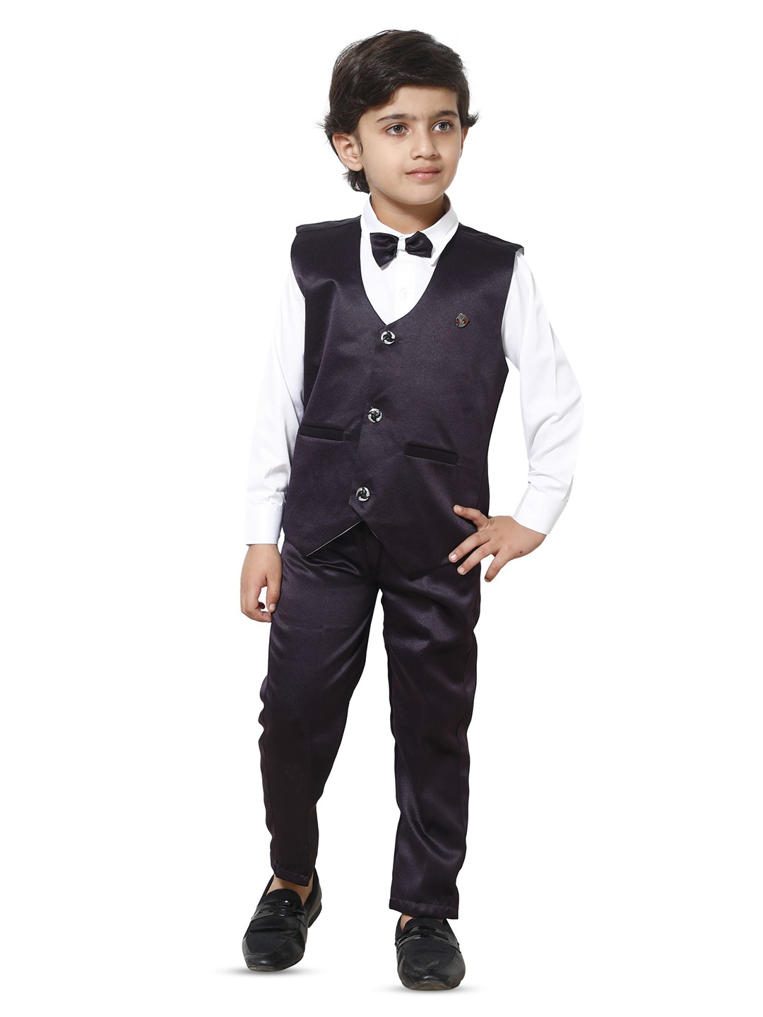 

BAESD Boys 3 Piece Single-Breasted Waistcoat Trouser Shirt Suits, Purple