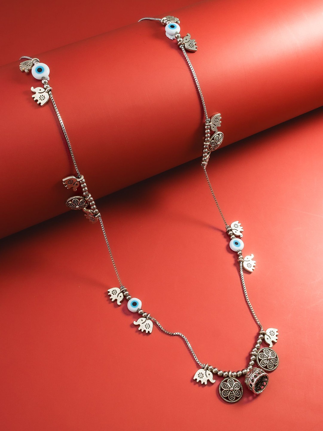 

aadita Silver-Plated Evil Eye Beaded Charm Necklace
