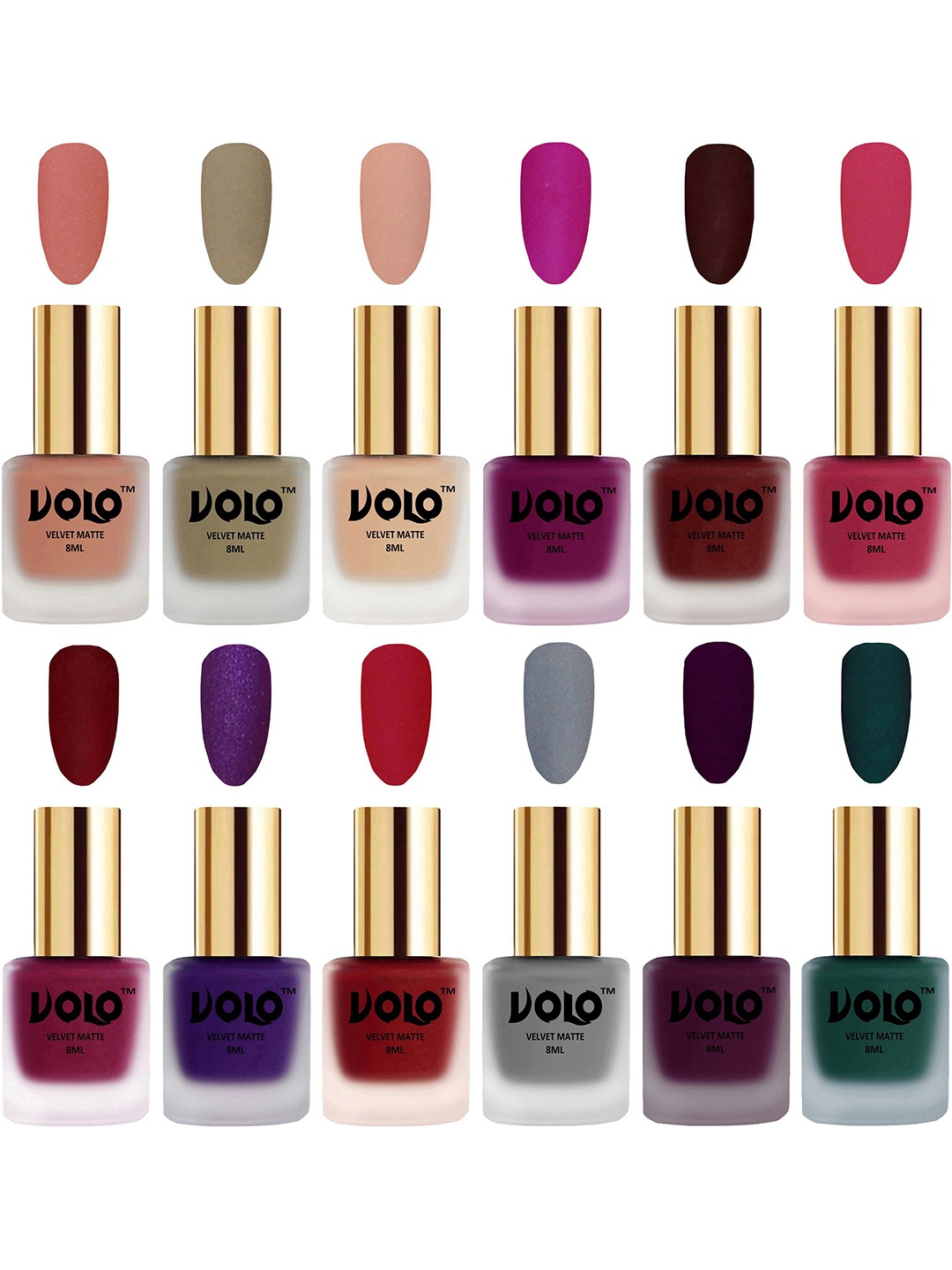 

VOLO Set Of 12 Velvet Matte Nail Polish- 8 ml Each, Multi