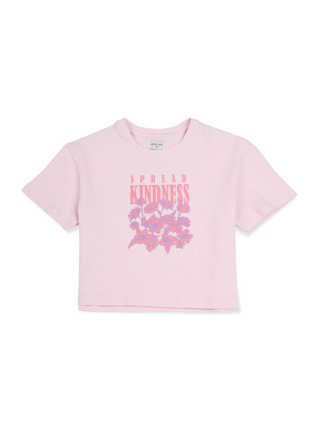 

Gini and Jony Girls Floral Printed Round Neck Cotton Crop T-shirt, Pink