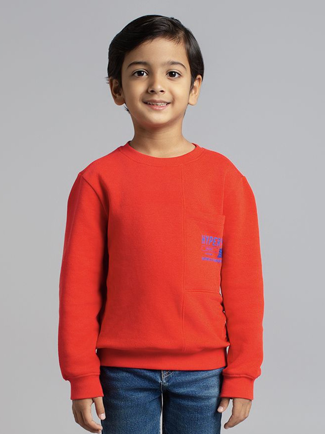 

Ed-a-Mamma Boys Typography Printed Round Neck Cotton Looper Pullover Sweatshirt, Red